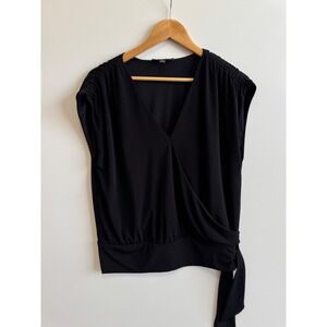 INC International Concepts Women's Black Sleeveless Wrap Top Tie Waist L
